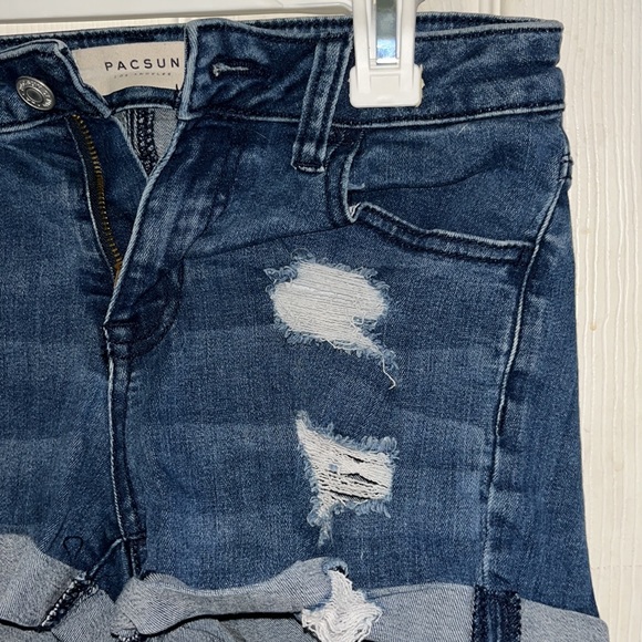 Pacsun Blue Ripped Jean Mid Rise Shorts - Picture 2 of 6